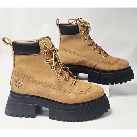 Timberland Sky Women's 6" Lace-up Combat Platform Leather Boot Wheat Sz 6.5 EUC - Picture 2 of 12